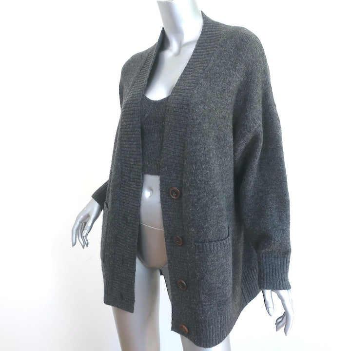 Mango Sweater Set Gray Wool-Blend Size Extra Small/Small Cardigan &amp; Crop Top