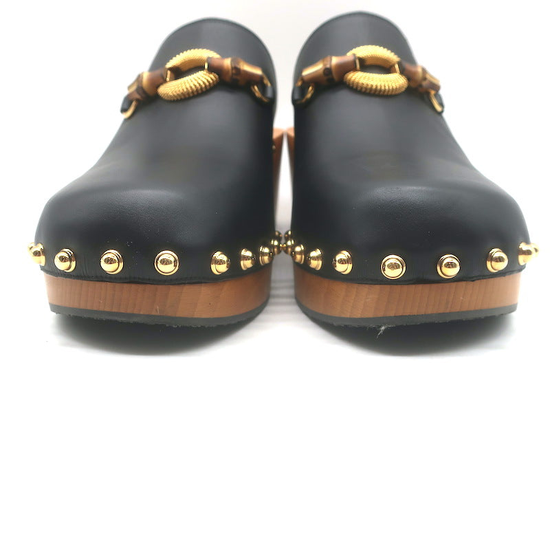 Gucci Bamboo-Bit Studded Clogs Black Leather Size 40