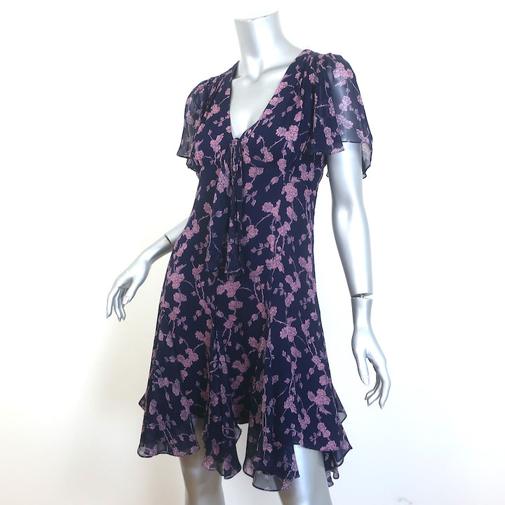 Cinq a Sept Annali Mini Dress Purple Floral Print Chiffon Size 8