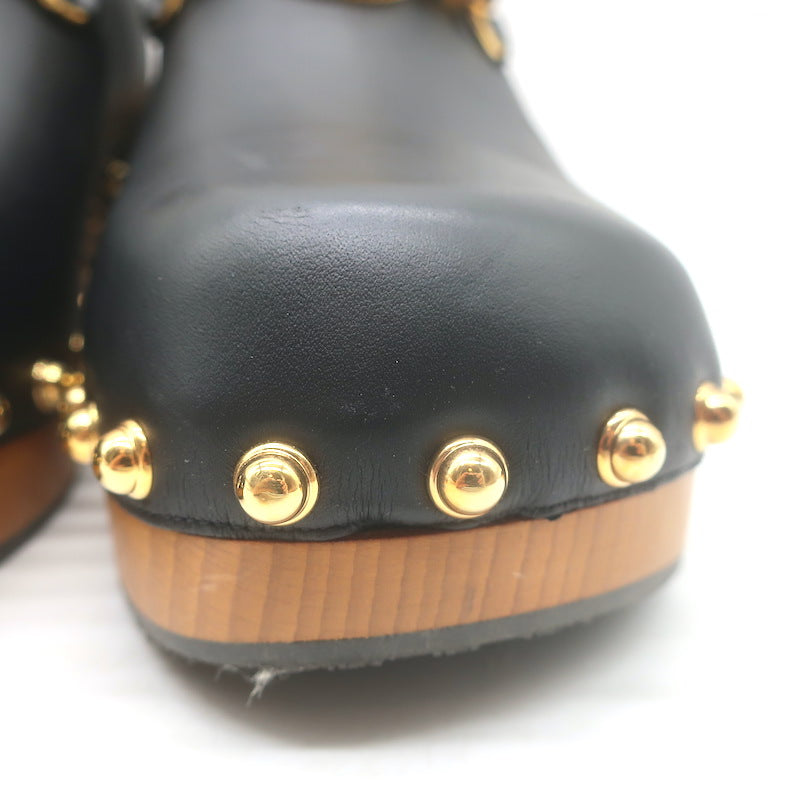 Gucci Bamboo-Bit Studded Clogs Black Leather Size 40