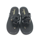 Chanel Camellia Jelly Thong Sandals Black Size 38