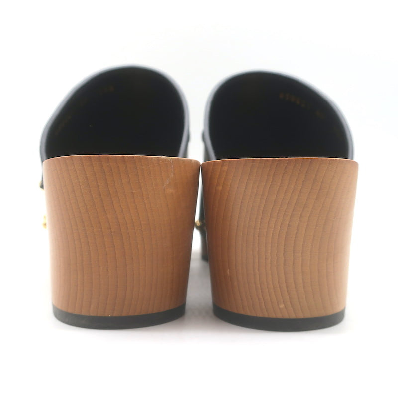 Gucci Bamboo-Bit Studded Clogs Black Leather Size 40