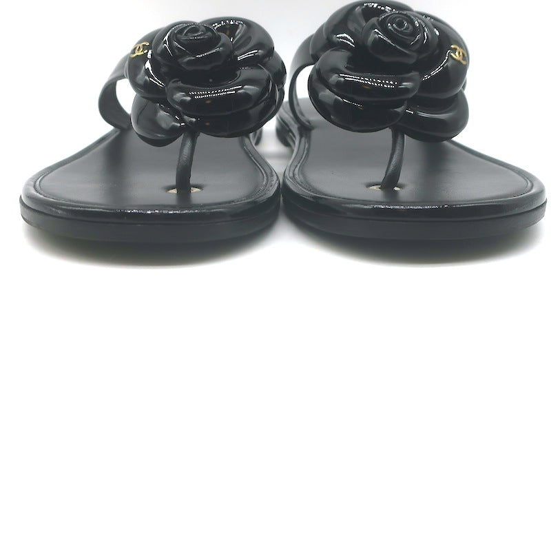 Chanel Camellia Jelly Thong Sandals Black Size 38