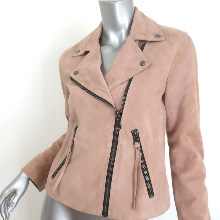 AllSaints Dalby Suede Biker Jacket Powder Pink Size US 6