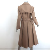 Sandro Pleated Long Trench Coat Camel Wool-Blend Size 36