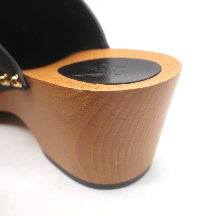 Gucci Bamboo-Bit Studded Clogs Black Leather Size 40