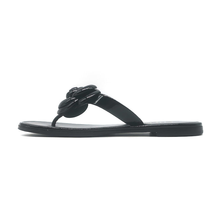 Chanel Camellia Jelly Thong Sandals Black Size 38