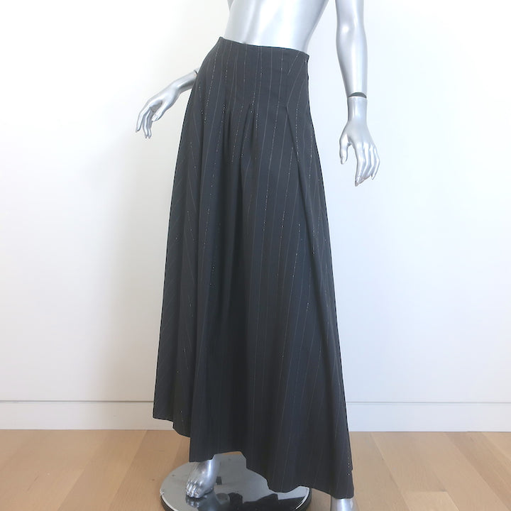 Brunello Cucinelli Monili Pinstripe Maxi Skirt Charcoal Stretch Wool Size US 4
