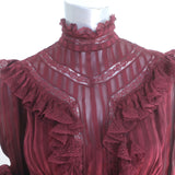 Zimmermann Espionage Ruffled Mini Dress Burgundy Lace-Trimmed Silk Size 0