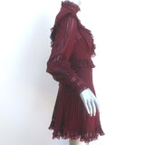 Zimmermann Espionage Ruffled Mini Dress Burgundy Lace-Trimmed Silk Size 0