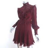 Zimmermann Espionage Ruffled Mini Dress Burgundy Lace-Trimmed Silk Size 0