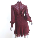Zimmermann Espionage Ruffled Mini Dress Burgundy Lace-Trimmed Silk Size 0