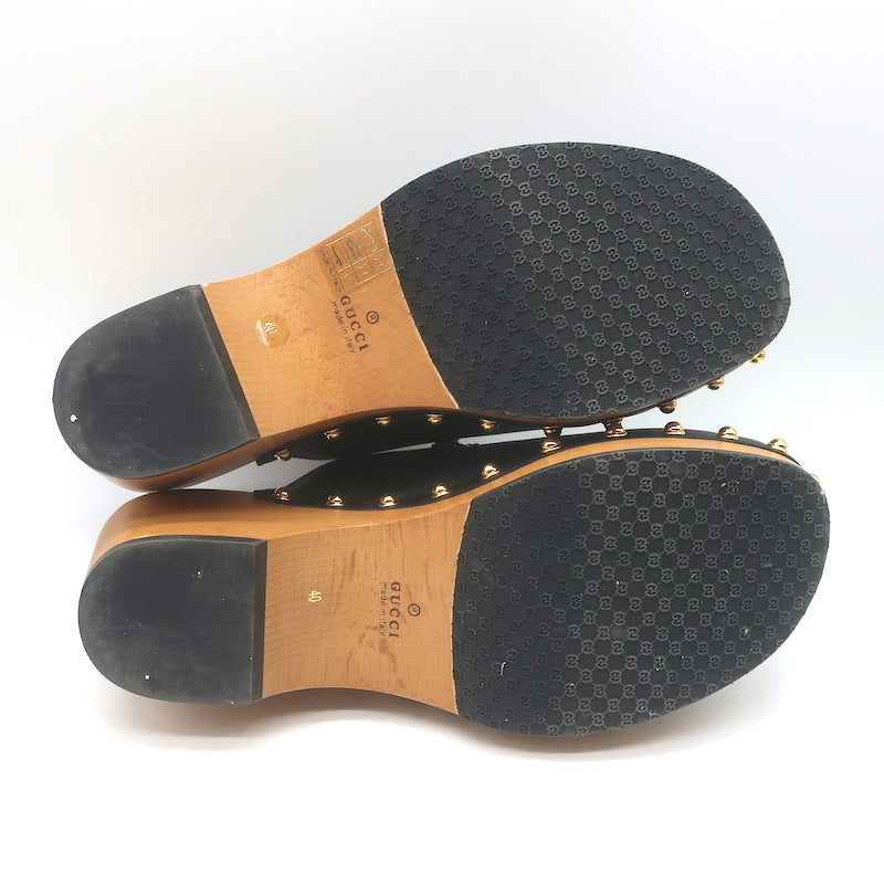 Gucci Bamboo-Bit Studded Clogs Black Leather Size 40
