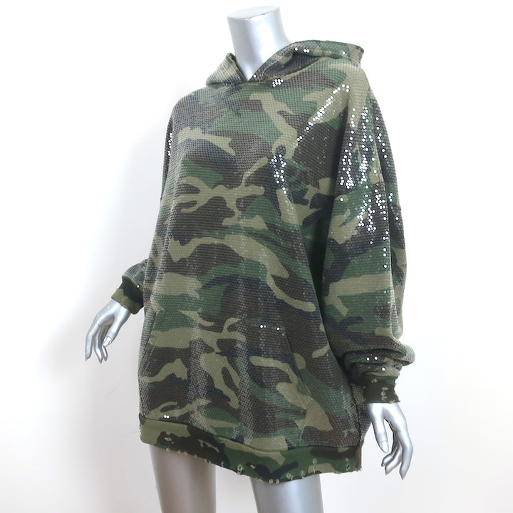 R13 Sequined Camouflage Hoodie Sweatshirt Army Green Cotton-Blend Size Small