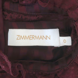 Zimmermann Espionage Ruffled Mini Dress Burgundy Lace-Trimmed Silk Size 0