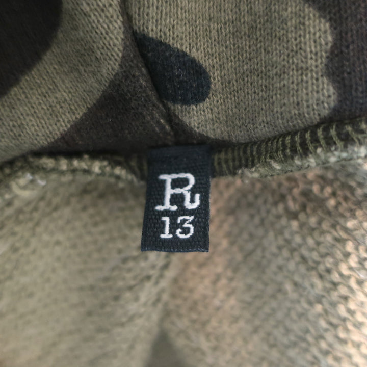 R13 Sequined Camouflage Hoodie Sweatshirt Army Green Cotton-Blend Size Small