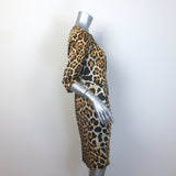 Yves Saint Laurent Leopard Print Silk Satin Sheath Dress Brown Size 44