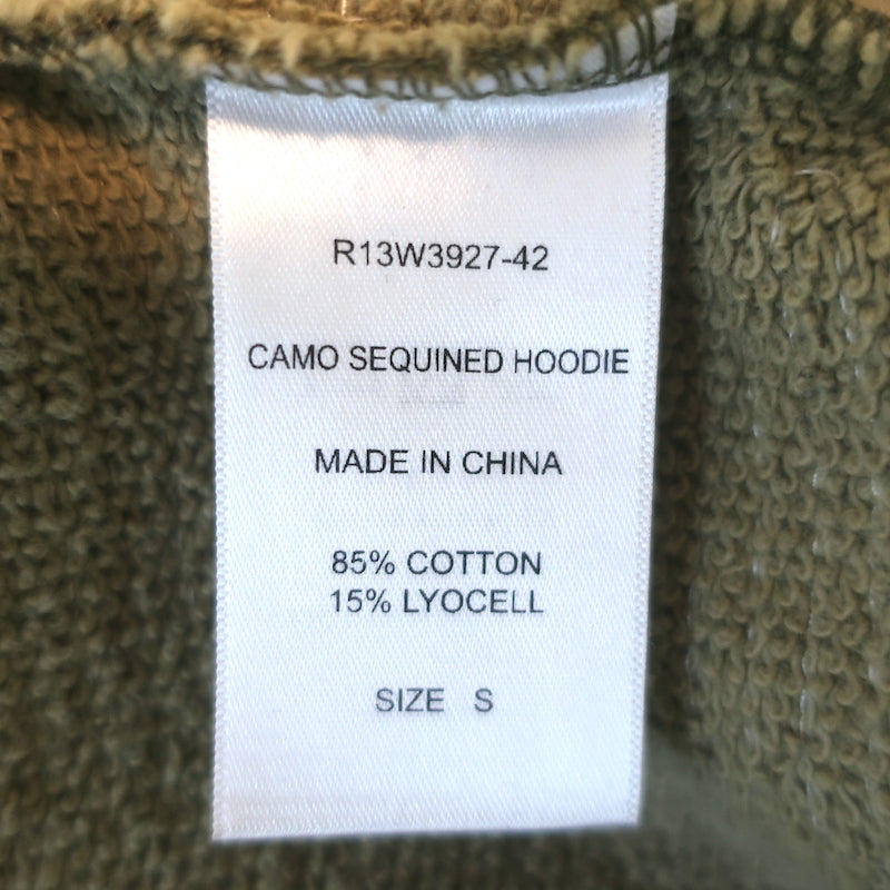 R13 Sequined Camouflage Hoodie Sweatshirt Army Green Cotton-Blend Size Small
