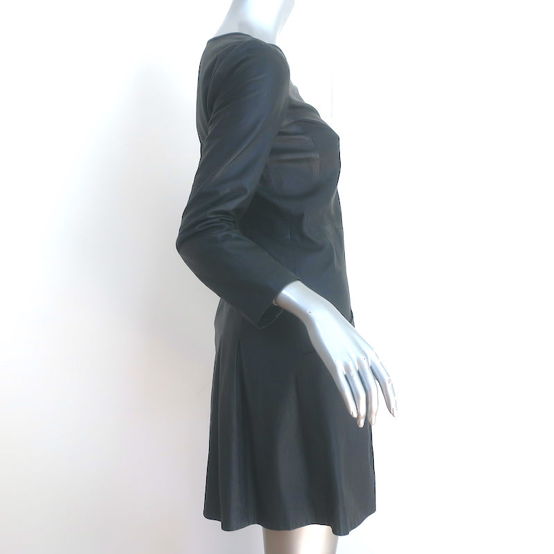 Theory Salindra Leather Mini Dress Black Size 2 Celebrity Owned Theory Salindra Leather Mini Dress Black Size 2 Celebrity Owned