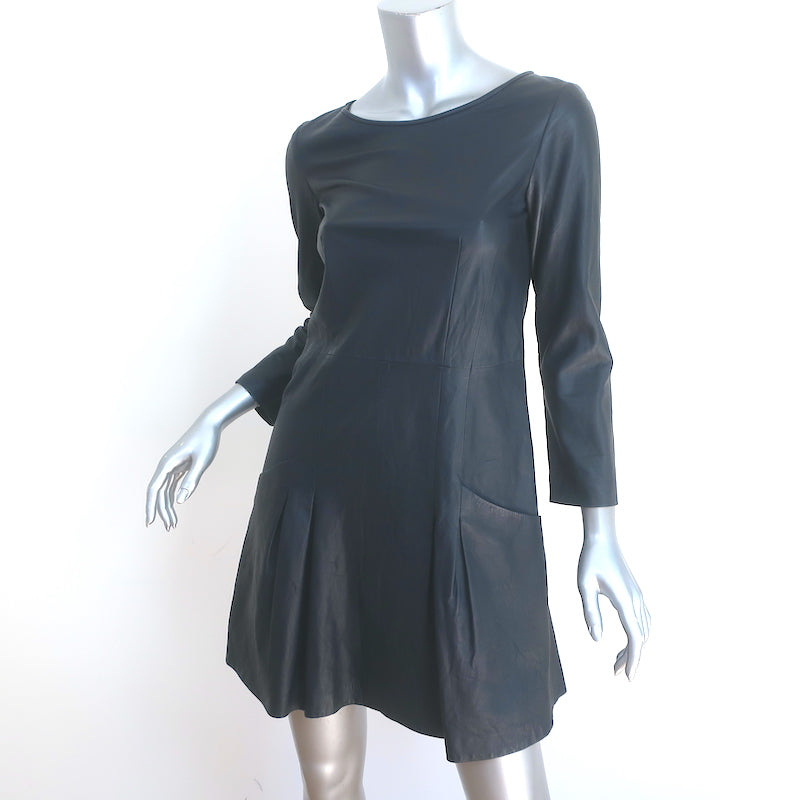 Theory Salindra Leather Mini Dress Black Size 2