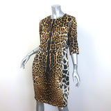 Yves Saint Laurent Leopard Print Silk Satin Sheath Dress Brown Size 44