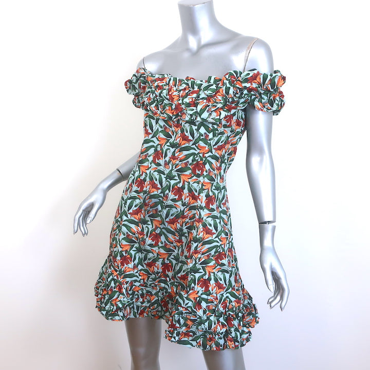 Agua By Agua Bendita Jardín Monarca Ruffled Mini Dress Blue Cotton Size Small