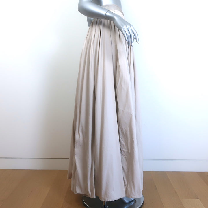 Lanvin Collection Blanche Ribbon-Tie Pleated Maxi Skirt Beige Silk-Blend Size 38