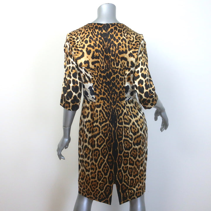 Yves Saint Laurent Leopard Print Silk Satin Sheath Dress Brown Size 44