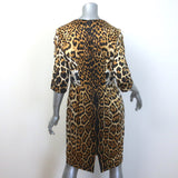 Yves Saint Laurent Leopard Print Silk Satin Sheath Dress Brown Size 44