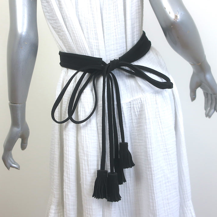 Maje Wide Tassel Belt Black Suede One Size