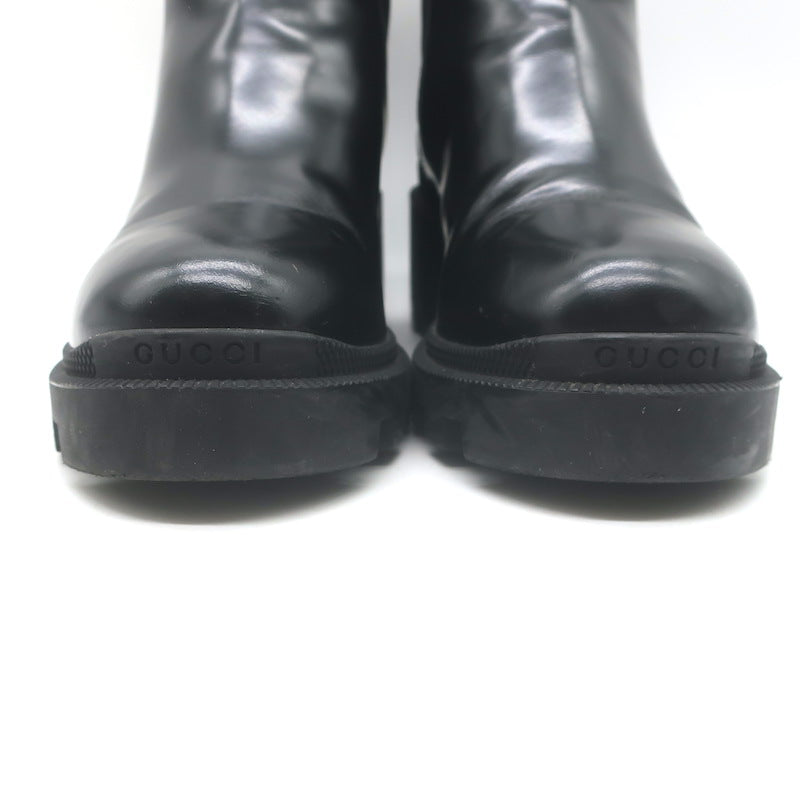 Gucci Trip Lug Sole Chelsea Boots Black Polished Leather Size 36.5