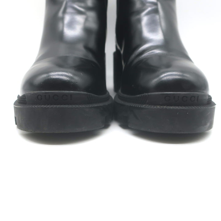Gucci Trip Lug Sole Chelsea Boots Black Polished Leather Size 36.5