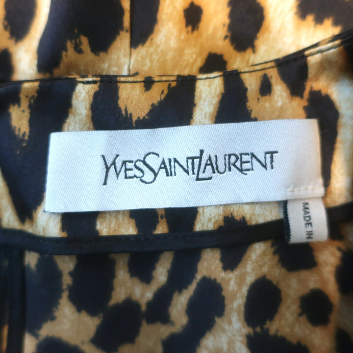 Yves Saint Laurent Leopard Print Silk Satin Sheath Dress Brown Size 44