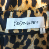 Yves Saint Laurent Leopard Print Silk Satin Sheath Dress Brown Size 44
