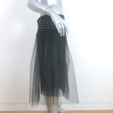 Brunello Cucinelli Monili-Trimmed Tulle Midi Skirt Charcoal Size 44