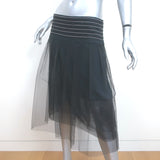 Brunello Cucinelli Monili-Trimmed Tulle Midi Skirt Charcoal Size 44