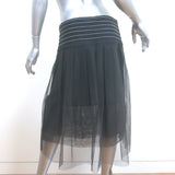 Brunello Cucinelli Monili-Trimmed Tulle Midi Skirt Charcoal Size 44