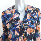 SALONI Ginny Long Sleeve Maxi Dress Navy Tiger Print Ruffled Silk Size US 2