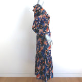 SALONI Ginny Long Sleeve Maxi Dress Navy Tiger Print Ruffled Silk Size US 2