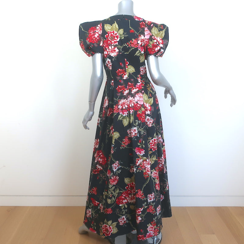 G. Label by goop Rita Puff Sleeve Maxi Dress Black Floral Print Cotton Size 8