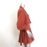 Zimmermann Blouson-Sleeve Mini Wrap Dress Crimson Washed Silk Size 2