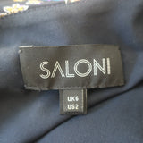 SALONI Ginny Long Sleeve Maxi Dress Navy Tiger Print Ruffled Silk Size US 2