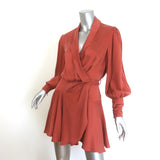 Zimmermann Blouson-Sleeve Mini Wrap Dress Crimson Washed Silk Size 2