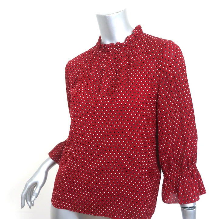 FRAME Blouse Brooke Red Heart Print Silk Size Small Ruffle Sleeve Top