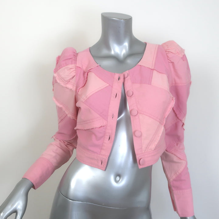LoveShackFancy Eleora Cropped Puff Sleeve Jacket Pink Patchwork Cotton Size 00