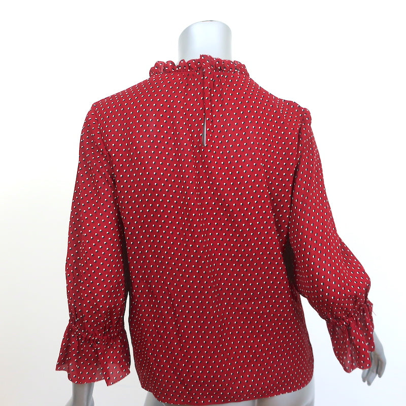FRAME Blouse Brooke Red Heart Print Silk Size Small Ruffle Sleeve Top