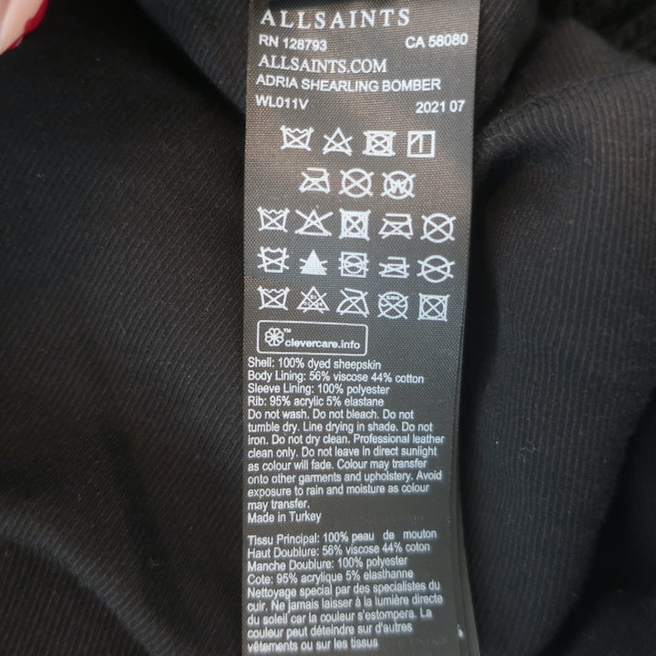 AllSaints Adria Shearling Bomber Jacket Black Size Medium NEW