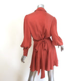 Zimmermann Blouson-Sleeve Mini Wrap Dress Crimson Washed Silk Size 2