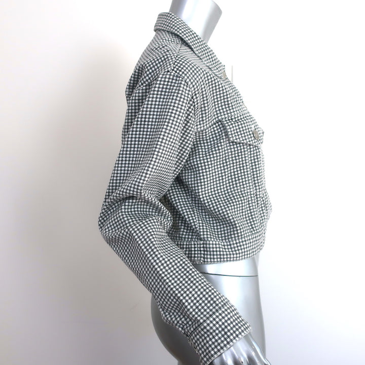 Zara Gingham Check Denim Jacket Gray/White Size Small NEW