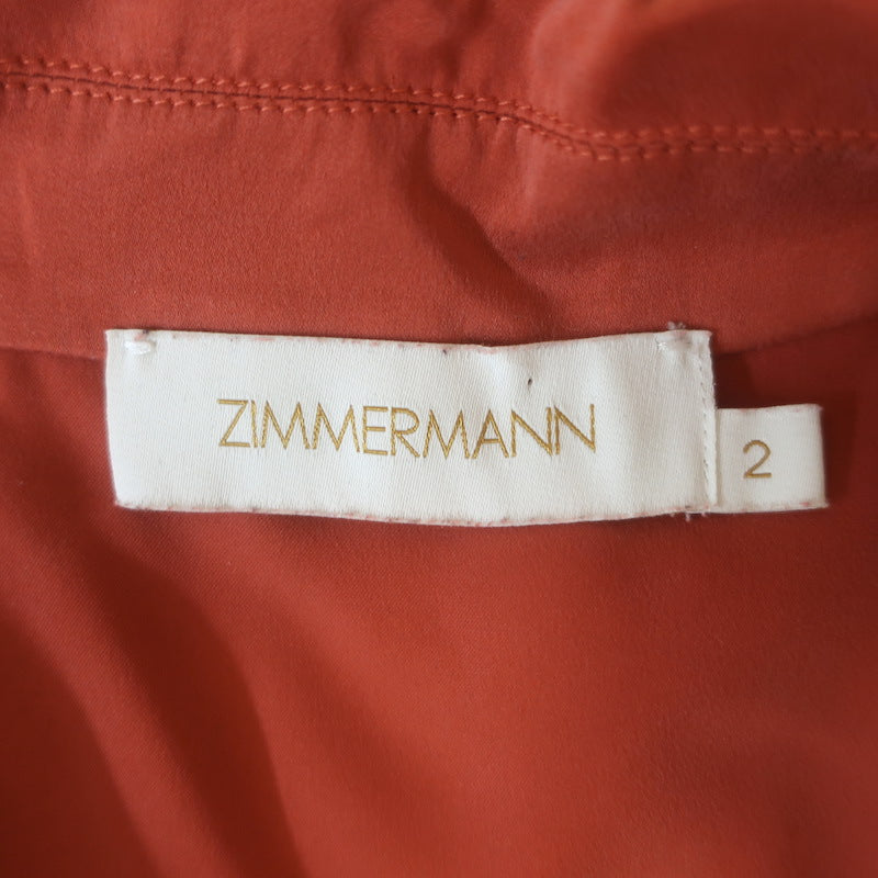Zimmermann Blouson-Sleeve Mini Wrap Dress Crimson Washed Silk Size 2